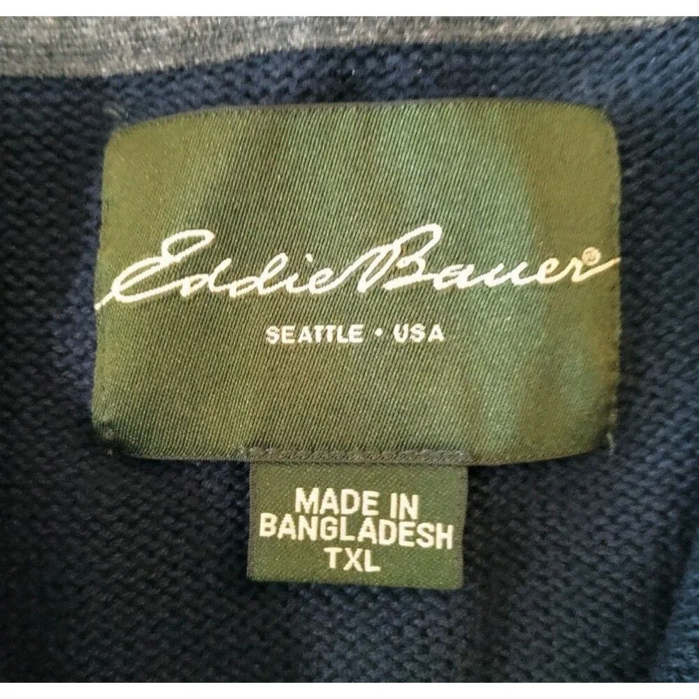 Vintage Eddie Bauer Sweater Men's XL Tall Blue Gray Striped Pullover Cotton - Picture 4 of 7